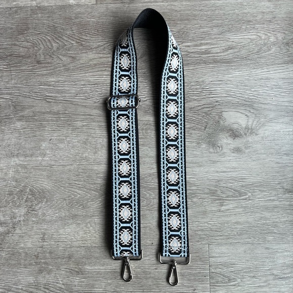 Ahdorned Bags Ahdorned Light Blue Cream Black Embroidered Bag Strap